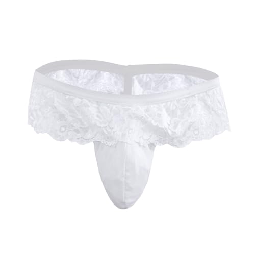 Bommi Fairy Herrenhöschen Dessous Spitze Low Rise Stretchy G-String Bikini Sissy Pouch Tanga Crossdressing Unterwäsche Ruffled Briefs (DE/NL/SE/PL, Numerisch, 42, Regular, Regular, Weiß) von Bommi Fairy