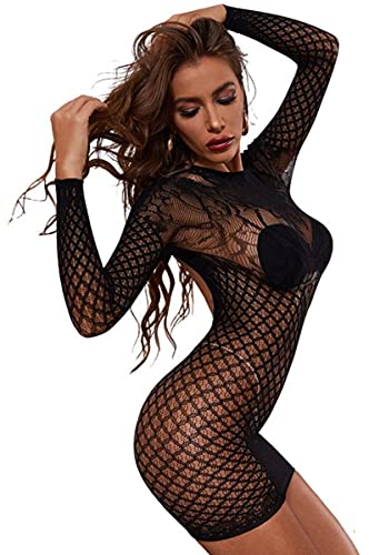 Bommi Fairy Sexy Dessous für Damen Nahtlose Mesh Chemise Dessous Baby Doll Minikleid Sexy Kleid Fishnet Negligees Lingerie Nachtkleid Sleepwear für Damen (Schwarz) von Bommi Fairy