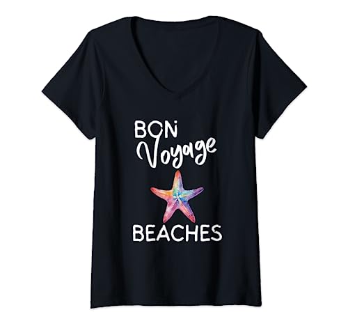 Damen Bon Voyage Beaches Cruise Ship Graphic For Cruisers T-Shirt mit V-Ausschnitt von Bon Voyage Starfish Gifts Beaches Tees