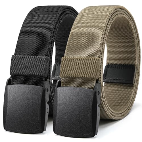Bon4Extrao Straffes Elastischer Gürtel Herren ohne Löcher 2 Stück, Stoff Stretchgürtel Herren 38mm für Arbeitshose mit Schwerlast Leichter Kunststoffschnalle Stufenlos Verstellbar von Bon4Extrao