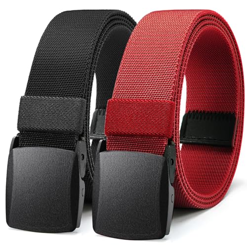 Bon4Extrao Straffes Elastischer Gürtel Herren ohne Löcher 2 Stück, Stoff Stretchgürtel Herren 38mm für Arbeitshose mit Schwerlast Leichter Kunststoffschnalle Stufenlos Verstellbar von Bon4Extrao