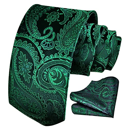 Bon4Extrao Krawatte Grün für Herren, Paisley Krawatten mit Einstecktuch Set Breite 8,5cm für Hochzeit Party Geschenk, lebendige Farbe Perfekt für jede Gelegenheit von Bon4Extrao