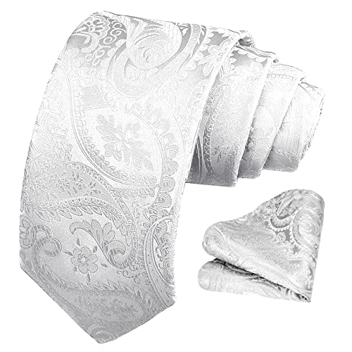 Bon4Extrao Krawatte Weiß für Herren, Paisley Weiße Krawatte mit Einstecktuch Set Breite 8,5cm für Hochzeit Party Geschenk, lebendige Farbe Perfekt für jede Gelegenheit von Bon4Extrao