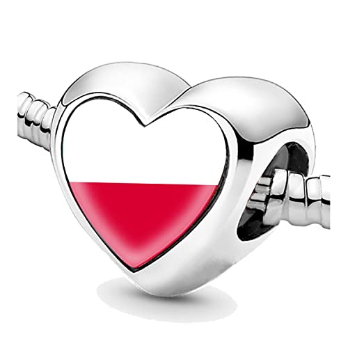 Perlen für Armbänder Polen Flagge Silber Charms für Frauen Charme Perle Schmuck Geschenke Geschenkidee für Mädchen, Silber von Erkic