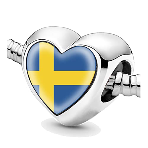Bon4azuré Perlen für Armbänder Schweden Flagge Silber Charms für Frauen Charme Perle Schmuck Geschenke Geschenke für Mädchen, Sterling-Silber von Erkic