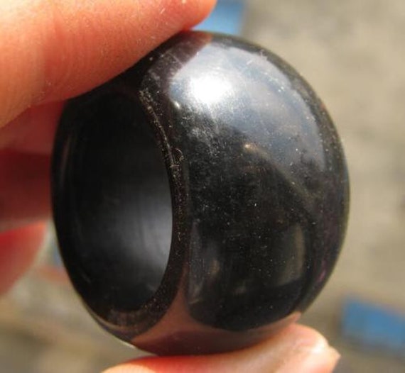 Größe 10 Jet Schwarz Breiter Jade Herrenring Unisex Us von BonAmiJewels