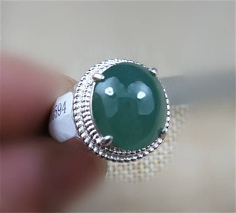Sz8 Dunkel Teal Blau Grün Jadeit Jade Ring Mit Zertifikat #594 Ehrfurcht Unisex 13 Mm Stein Größe Large von BonAmiJewels