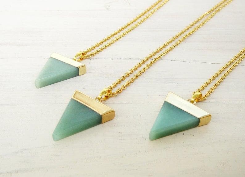 Aventurin Dreieck Halskette Grün Lange Adventurin Natürliche Anhänger Healing Stein von BonBonStones