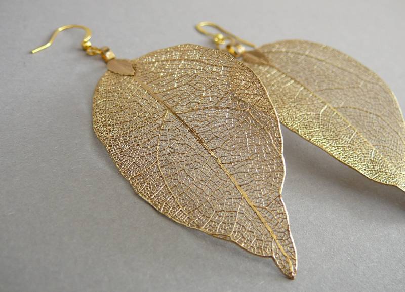 Blattgold Ohrringe Gold Eingetaucht Blatt Vergoldet Echtes Für Mädchen Schmuck Boho Chic Geschenk Blätter Frauen Geschenkidee von BonBonStones