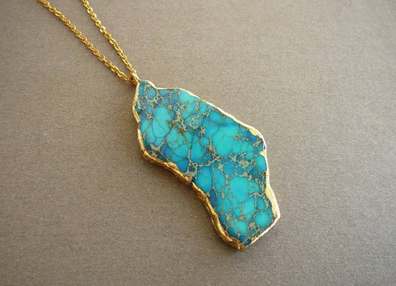 Blaue Halskette Für Frauen Geschenk Natürliche Regalite Anhänger Lange Mädchen Natürliche Edelstein Heilkristall Goldkette von BonBonStones