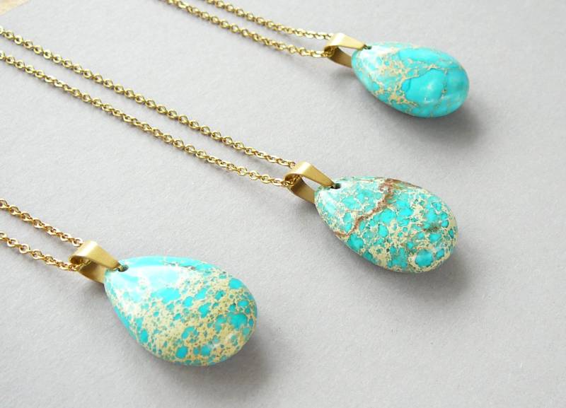 Blaue Regalite Halskette Natürliche Imperial Jaspis Anhänger Lange Gold Edelstein Für Frauen Geschenk Blauer Stein Schmuck von BonBonStones