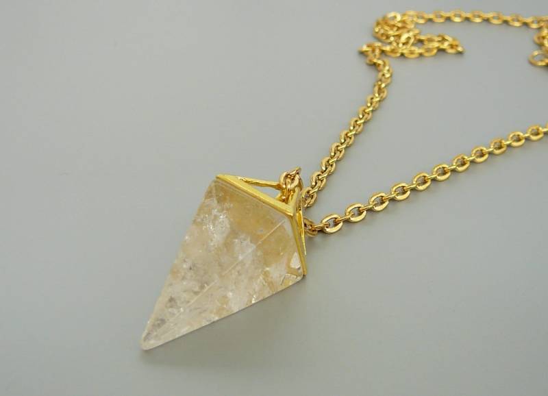 Citrin Anhänger Quarz Halskette Lange Für Frauen Edelstein Healing Kristall Schmuck Pyramide Sie von BonBonStones