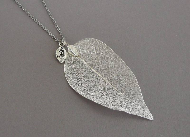 Echte Blatt Halskette Silber Halsketten Personalisierte Buchstabe Anhänger Natürliche Schmuck Frauen Erste Geschenk Monogramm Charme von BonBonStones