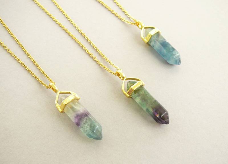 Fluorit Halskette Natürliche Anhänger Frauen Healing Kristall Edelstein Gold Energie Kristalle Schmuck von BonBonStones