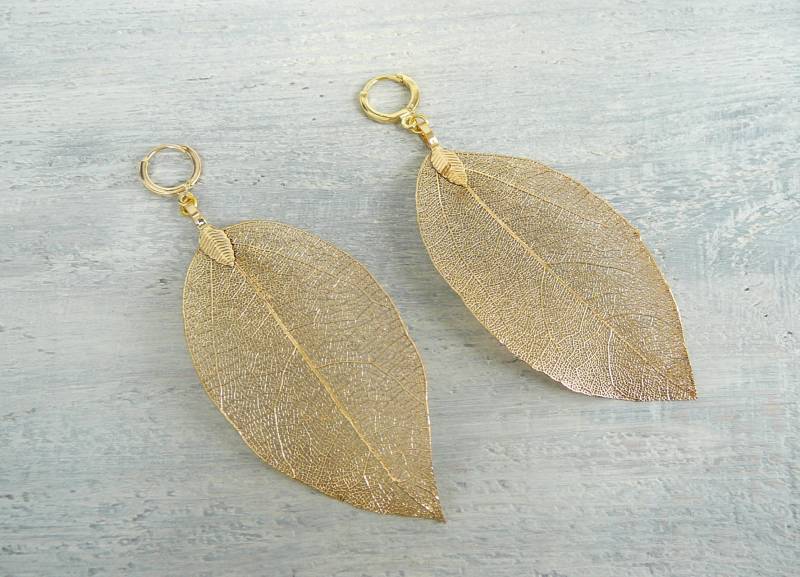 Gold Blatt Ohrringe Vergoldet Echtes Ohrrngs Für Frauen Bio Schmuck Damen Geschenk Eingetaucht Mädchen Geschenkidee von BonBonStones