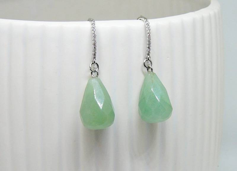 Grün Aventurin Ohrringe Edelstein Tropfen Cubic Zirconia Mit Grünen Silber Für Frauen Geschenk von BonBonStones