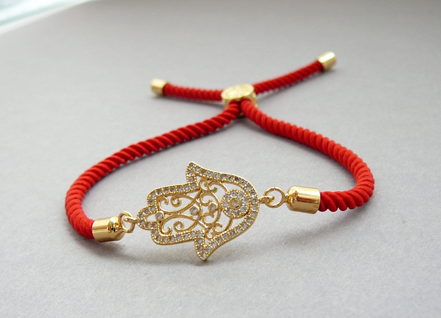 Hamsa Armband, Roter Schieber Armband Für Frauen, Reg Gold Hand Armbänder, Der Fatima Schutz Schmuck, Geschenk Frauen von BonBonStones