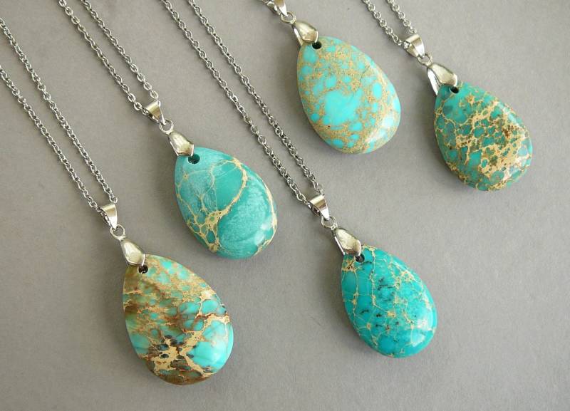 Jaspis-Halskette Für Damen Geschenk Natürliche Imperial Jaspis Anhänger Lange Boho Blau Grün Halsketten Edelstein-Halskette Healing Crystal Schmuck von BonBonStones