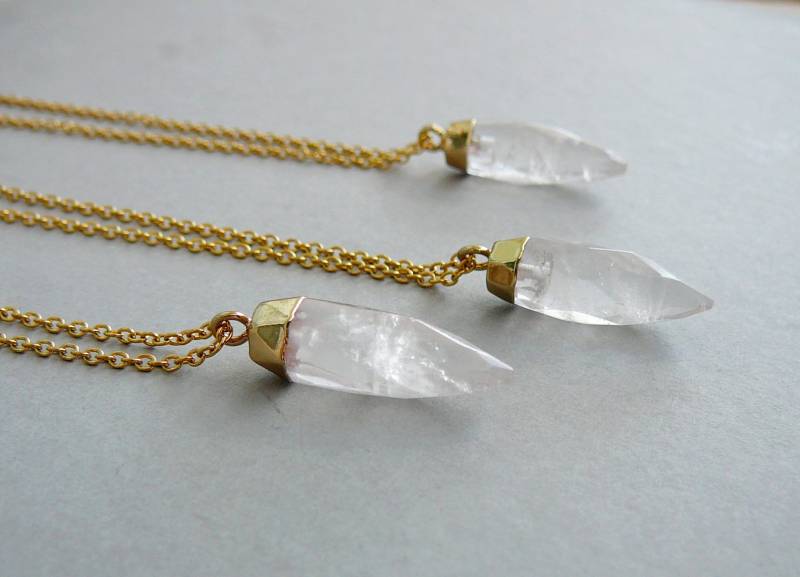 Klare Quarz Halskette Edelstein Gold Kleine Anhänger Naturquarz Healing Crystal Point Halsketten Für Frauen Schmuck von BonBonStones