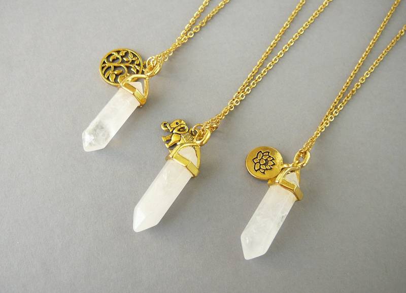 Klare Quarz Halskette Gold Anhänger Lotus Heilung Kristall Mama Yoga Geschenk Elefant Halsketten von BonBonStones