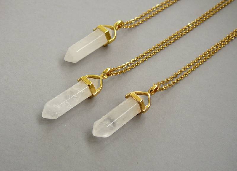 Klare Quarz Halskette Klarquarz Anhänger Healing Crystal Für Frauen Gold Point Halsketten April Birthstone Widder Geschenk von BonBonStones