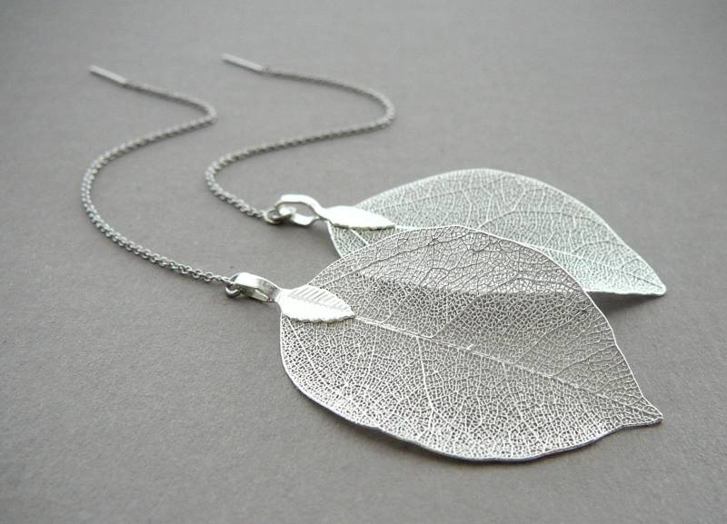 Real Leaf Earrings Silberne Ohrringe Boho Schmuckgeschenk Für Frauen Hochzeits-Ohrringe Kette Silber Blätter Aromen Naturschmuck von BonBonStones