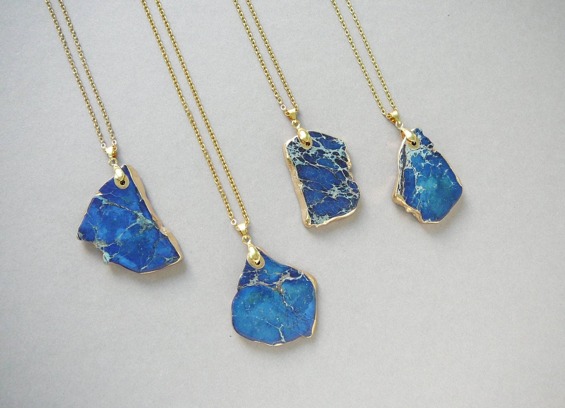 Regalite Halskette Natürliche Blaugold Jaspis Anhänger Imperial Lange Boho Für Frauen Geschenk Große Blaue Stein Halsketten von BonBonStones