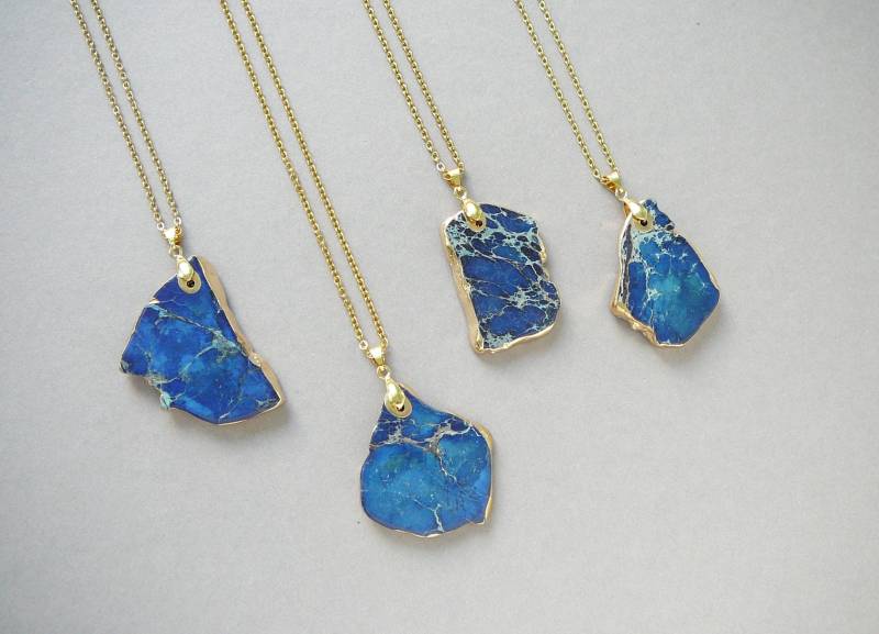 Regalite Halskette Natürliche Blaugold Jaspis Anhänger Imperial Lange Boho Für Frauen Geschenk Große Blaue Stein Halsketten von BonBonStones