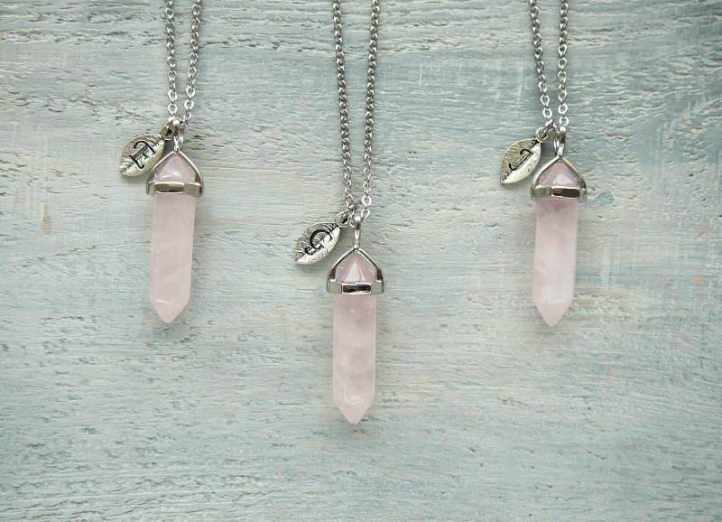 Rosenquarz Halskette Personalisierte Kristall Quarz Silber Ursprüngliche Geschenk Frauen Anhänger Edelstein Punkt Halsketten von BonBonStones