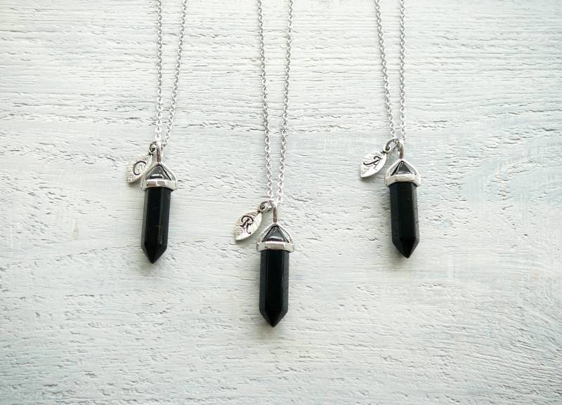 Schwarze Onyx Halskette Achat Anhänger Silberne Erste Personalisierte Kristall Geschenk Für Mann Und Frau Edelstein Punkt von BonBonStones