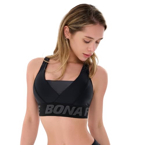 Bona Fide Sport-BHs für Damen – schlagfeste Sport-BHs mit hoher Unterstützung für Damen – entworfen für Fitnessstudio, Laufen und Fitness, Bermud Schwarz, Medium von Bona Fide