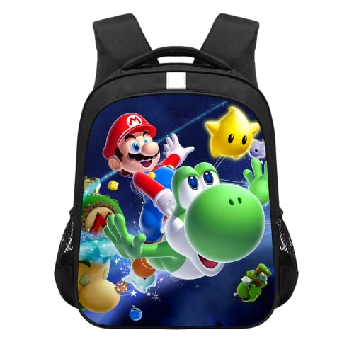 Bonamana Mario 3D-bedruckter Kinder-Schulrucksack für Kinder, 35,6 cm, hohe Kapazität, Reiserucksäcke, Büchertaschen, Kinderschultasche, Rucksack, Mario&Yoshi, 38x28x15CM von Bonamana