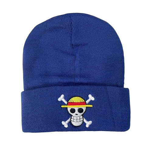 Bonamana ONE Piece Anime Mütze Strickmütze Winter Beanie Mützen Schlappmütze Weiche Strickmütze Skimütze Wollmütze für Kinder Jungen Mädchen Teenager Mütze Fan Geschenke (Blau) von Bonamana