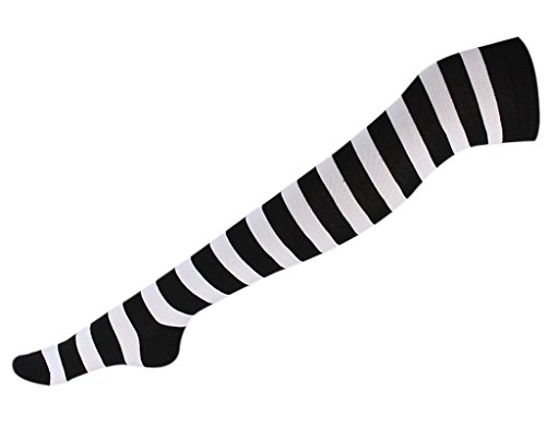 BONAMART Damen Gestreift Overknee Strümpfe Kniestrümpfe Baumwolle mit Elasthan, Weiß, M von BONAMART