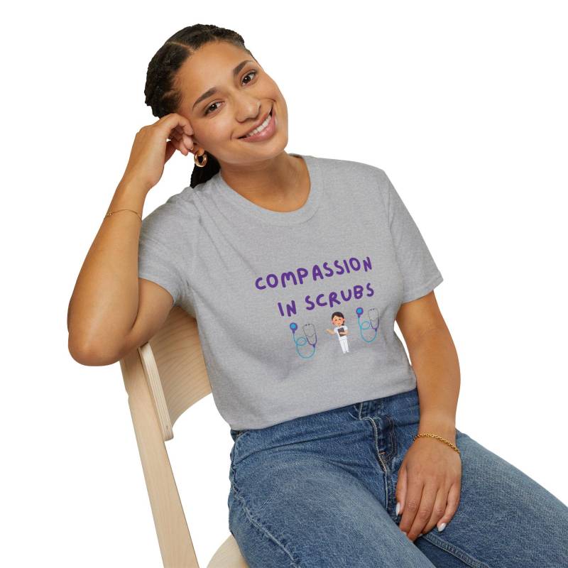 Compassion in Scrubs Unisex Softstyle T-Shirt | Perfect Gift For Nurses, Healthcare Workers, & Medical Students von Bonanzaa