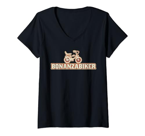 Damen Bonanzarad Fahrrad High-Riser Retro 70s 80s T-Shirt mit V-Ausschnitt von Bonanzafahrrad Vintage Polorad Radfahrer Hipster