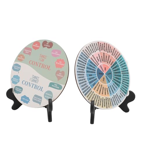 Bonbela 2PCS Calm Feeling Wheels mit Schwarzer Basis Feeling Wheel mit Ständer Holz Emotion Chart Wheel Dekoration für Zuhause Schlafzimmer Klassenzimmer Büro (1) von Bonbela