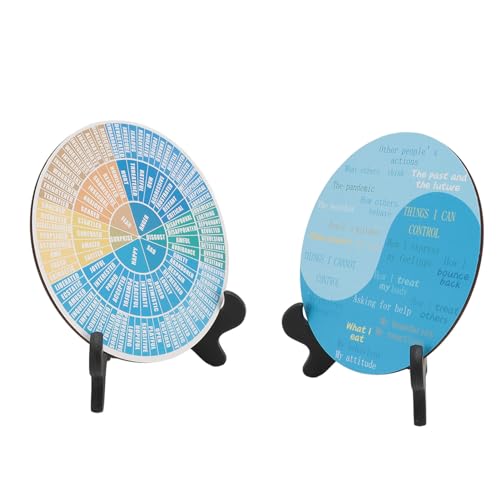 Bonbela 2PCS Calm Feeling Wheels mit Schwarzer Basis Feeling Wheel mit Ständer Holz Emotion Chart Wheel Dekoration für Zuhause Schlafzimmer Klassenzimmer Büro (2) von Bonbela