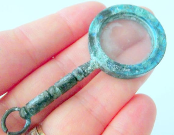 Echte Patina Handhabung Messing Lupe Anhänger, Charms, 60mm Bastelbedarf von Boncukkutusu