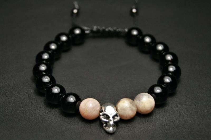 Elite Edles Shungit Emf Schutz Herren Schädel Wohlstand Sunstone Armband von BondMall