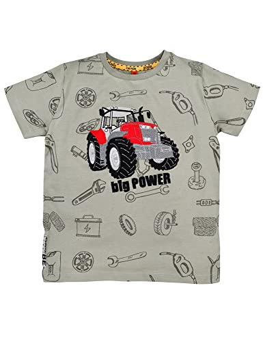 BONDI T-Shirt Jungen, halbarm Big Power, Stone-Olive mit Stickerei Traktor (as3, Numeric, Numeric_98, Regular) von Bondi
