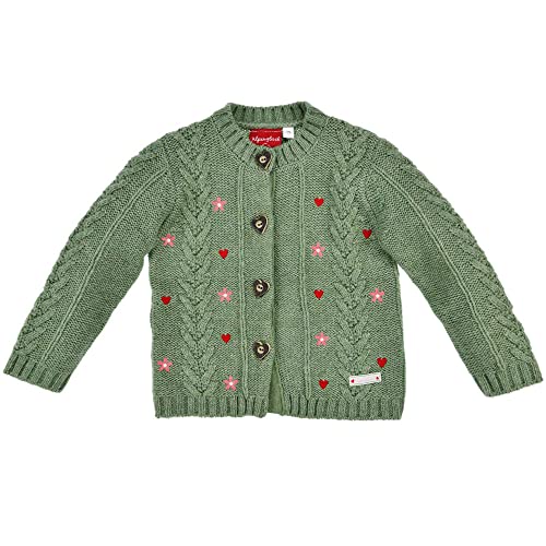 Bondi Mädchen Strickjacke Alpenglück mit Blumen 86763 | Grün 116 von Bondi