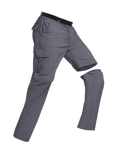 BondiTrekk Outdoor Wanderhose für Herren Zip-Off-Wanderhose-Abnehmbar-Trekkinghose, Atmungsaktiv Outdoorhose Arbeit Hosen Schnell Trockend Sommer Funktionshose Mit 6 Taschen Grau S von BondiTrekk