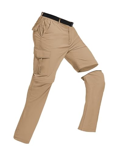 BondiTrekk Outdoor Wanderhose für Herren Zip-Off-Wanderhose-Abnehmbar-Trekkinghose, Atmungsaktiv Outdoorhose Arbeit Hosen Schnell Trockend Sommer Funktionshose Mit 6 Taschen Khaki XL von BondiTrekk