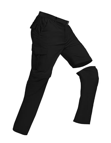 BondiTrekk Outdoor Wanderhose für Herren Zip-Off-Wanderhose-Abnehmbar-Trekkinghose, Atmungsaktiv Outdoorhose Arbeit Hosen Schnell Trockend Sommer Funktionshose Mit 6 Taschen Schwarz L von BondiTrekk