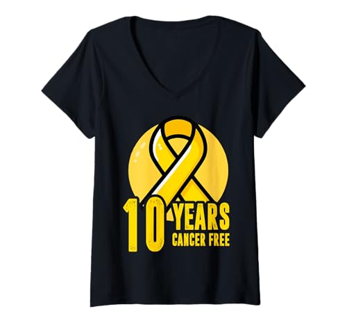 Damen 10 Jahre Knochenkrebs Free Warrior Design T-Shirt mit V-Ausschnitt von Bone Cancer Warrior Apparel Design Power