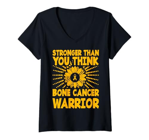 Damen Bone Cancer Warrior-Design, stärker als Sie denken T-Shirt mit V-Ausschnitt von Bone Cancer Warrior Apparel Design Power
