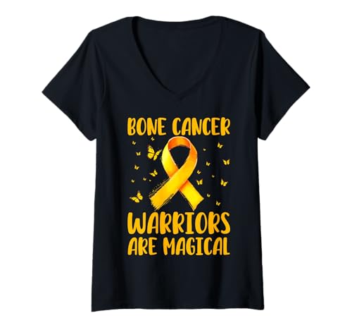 Damen Bone Cancer Warriors sind magisches Design T-Shirt mit V-Ausschnitt von Bone Cancer Warrior Apparel Design Power