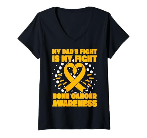 Damen Der Kampf meines Vaters ist mein Kampf Bone Cancer Awareness T-Shirt mit V-Ausschnitt von Bone Cancer Warrior Apparel Design Power