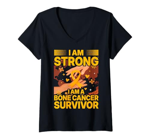 Damen Ich Bin stark Ich Bin EIN Knochenkrebsüberlebender T-Shirt mit V-Ausschnitt Damen Ich Bin stark Ich Bin EIN Knochenkrebsüberlebender T-Shirt mit V-Ausschnitt von Bone Cancer Warrior Apparel Design Power